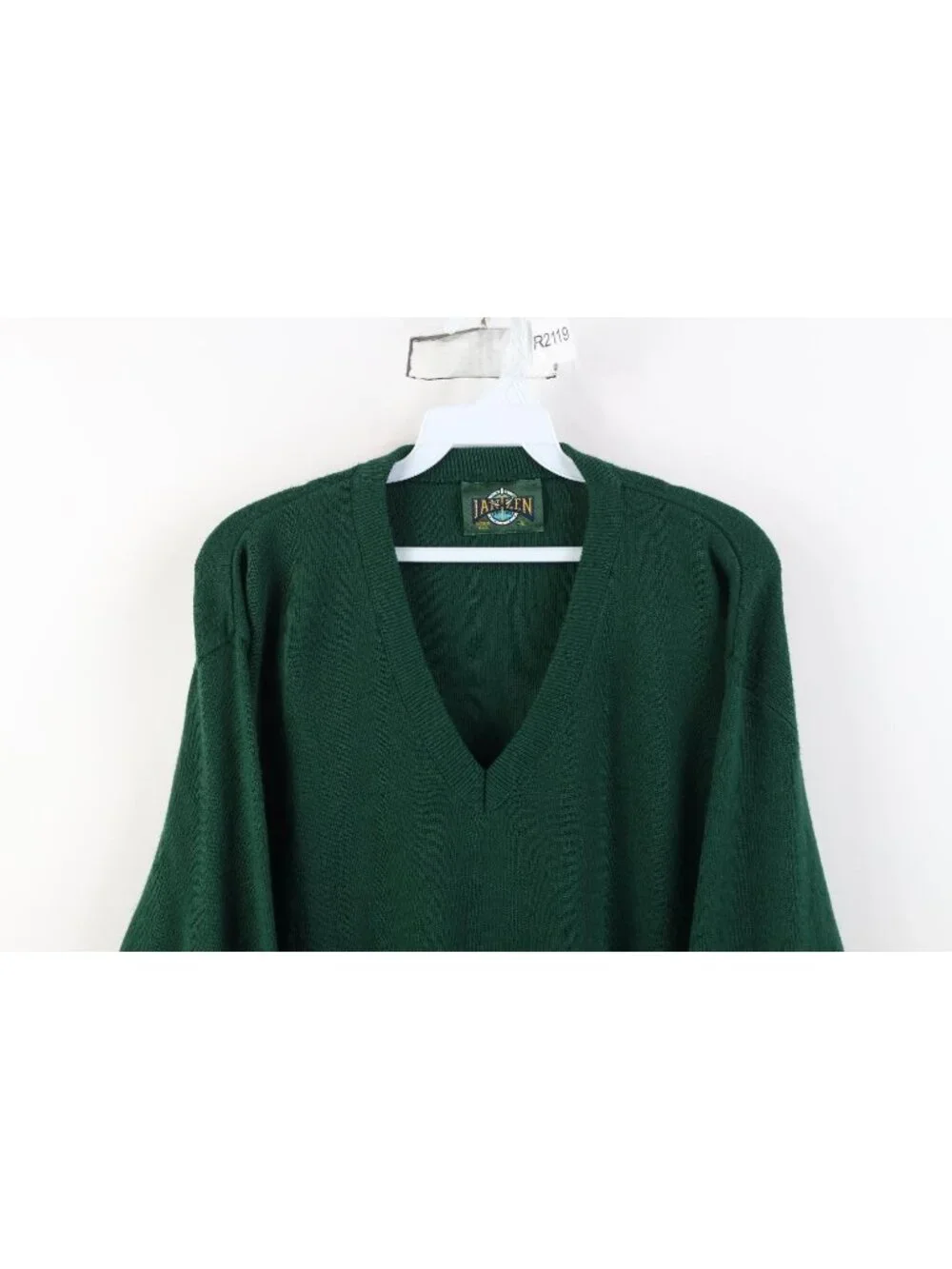 Vtg 90s Mens Large Blank The Masters Golf Golfing Knit V-Neck Sweater Green USA